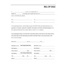 Vehicle Bill of Sale, Form #3, Item #7833