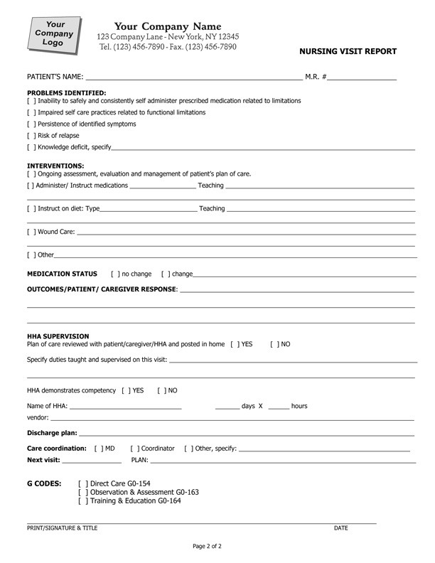 Nursing Visit Report Form