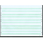 12 x 8 -1/2" Continuous Paper, 1/2" Green Bar, 15# 1 Part, No Side Perfs