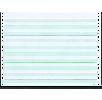 14-7/8 X 11" Continuous Paper, 20#, 1/2" Green Bar, 1 Part, Side Perfs
